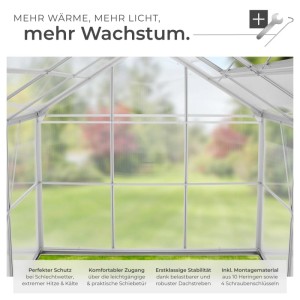 Tectake Gewächshaus mit Fundament, Aluminiumrahmen, transparent. Ideal für den Garten.