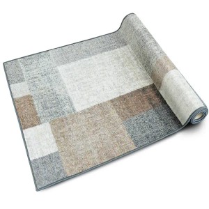 Moderner, brauner Teppichläufer nach Maß Lucano mit Quadrate-Muster, 80x300 cm.