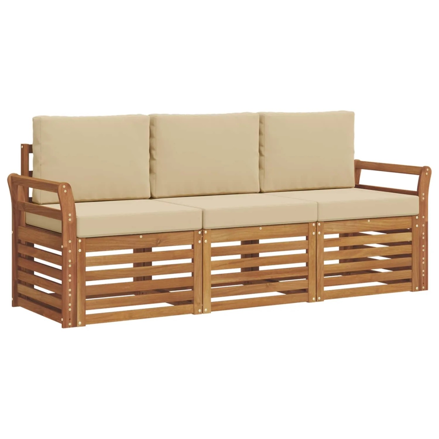 vidaXL Sofagarnituren 3 Tlg Natur und Beige Massivholz Akazie 3374293