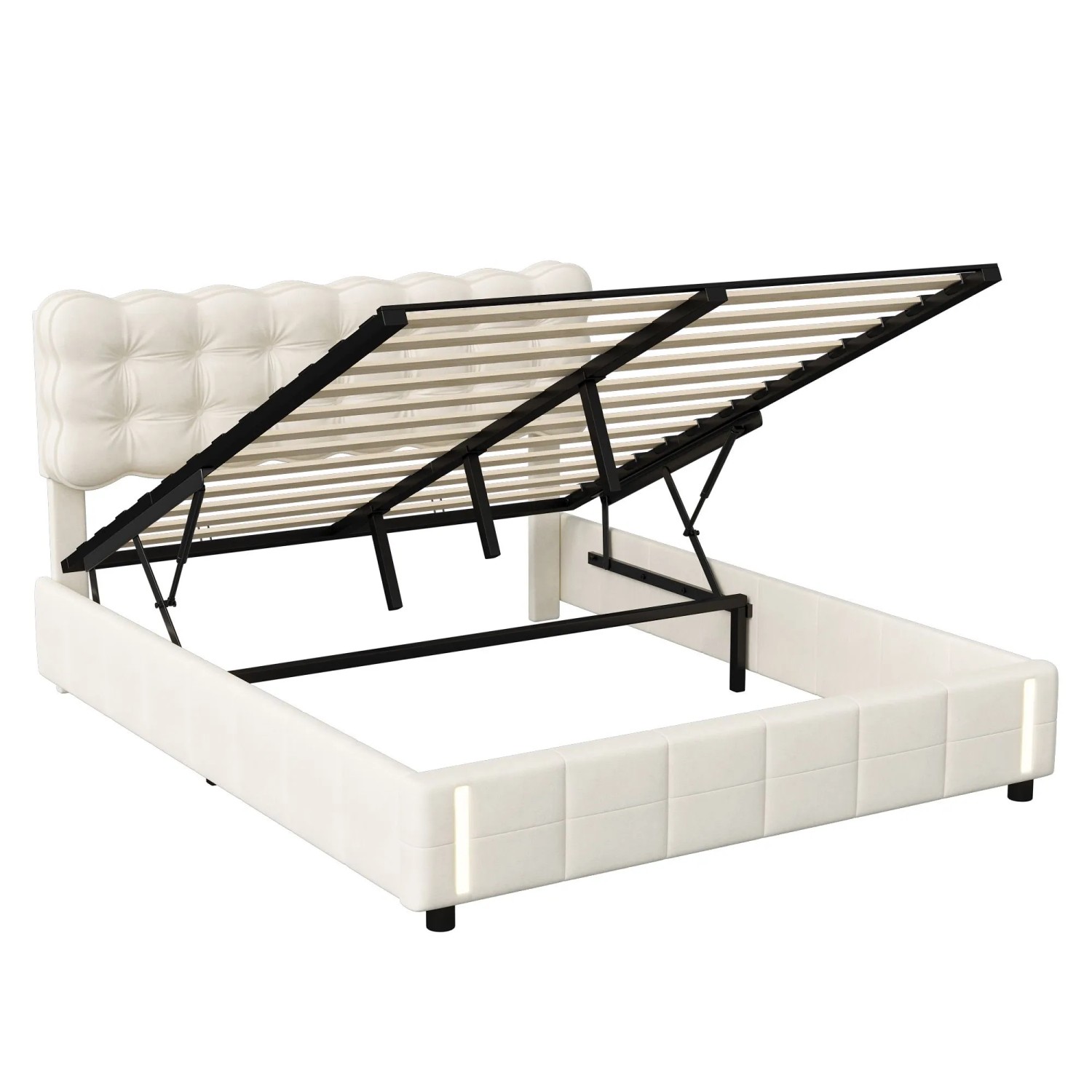 PXloue Bett 160x200cm Doppelbett mit LED-Beleuchtung Samt Beige