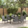 Graue 7-teilige vidaXL Garten Essgruppe aus Poly Rattan mit Tisch und 6 Stühlen.