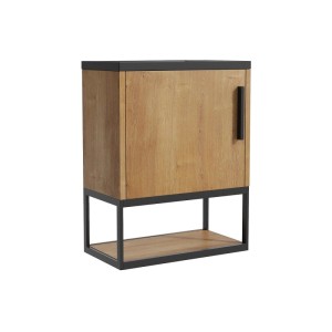Hängender Waschbeckenunterschrank Lopena in Schwarz und heller Holzoptik, mit Tür und offener Nische.