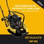 Gelbe Güde Rüttelplatte GRP 60E, eine Baumaschine zum Verdichten von Flächen.