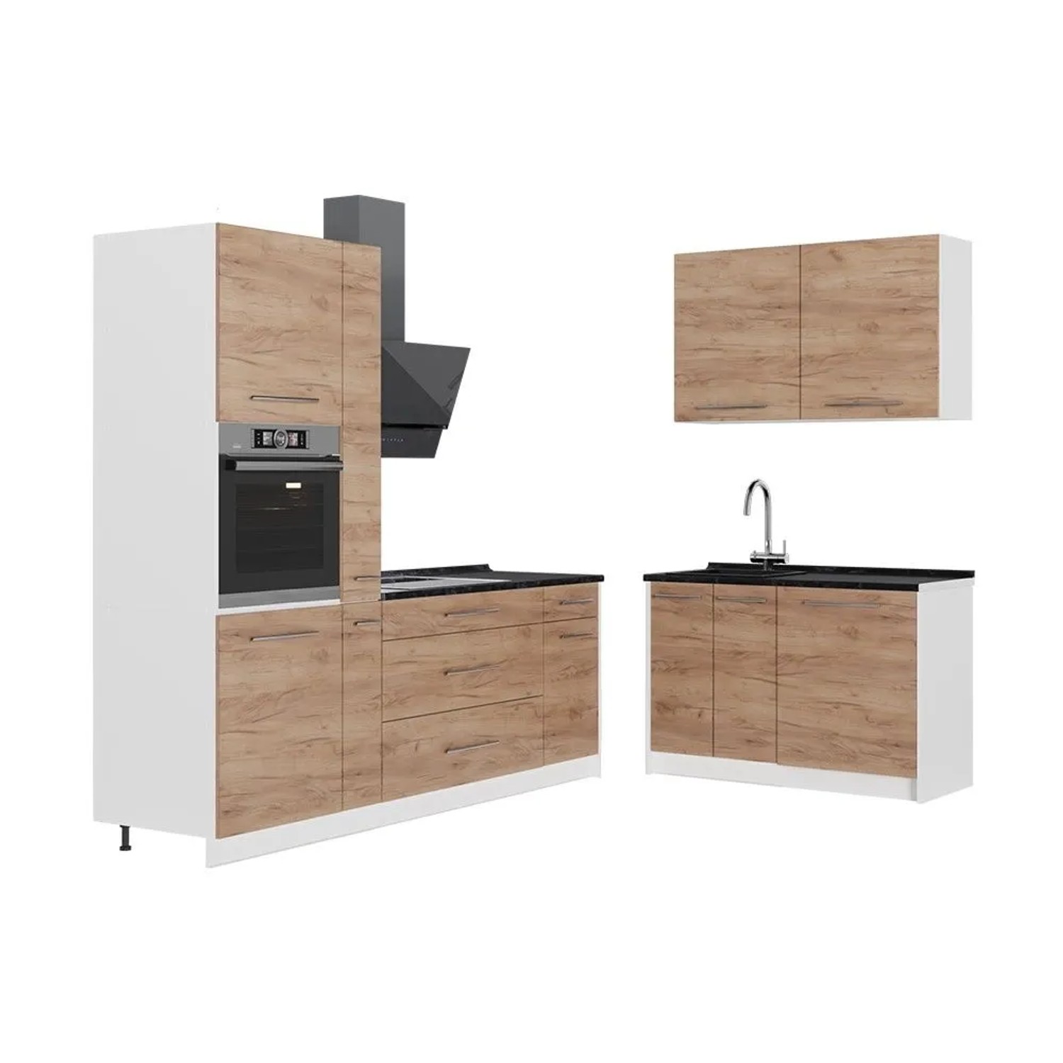 Vicco Küchenzeile Fame-Line Goldkraft Eiche/Weiß 220 x 207 AP Anthrazit Art Nr 62978