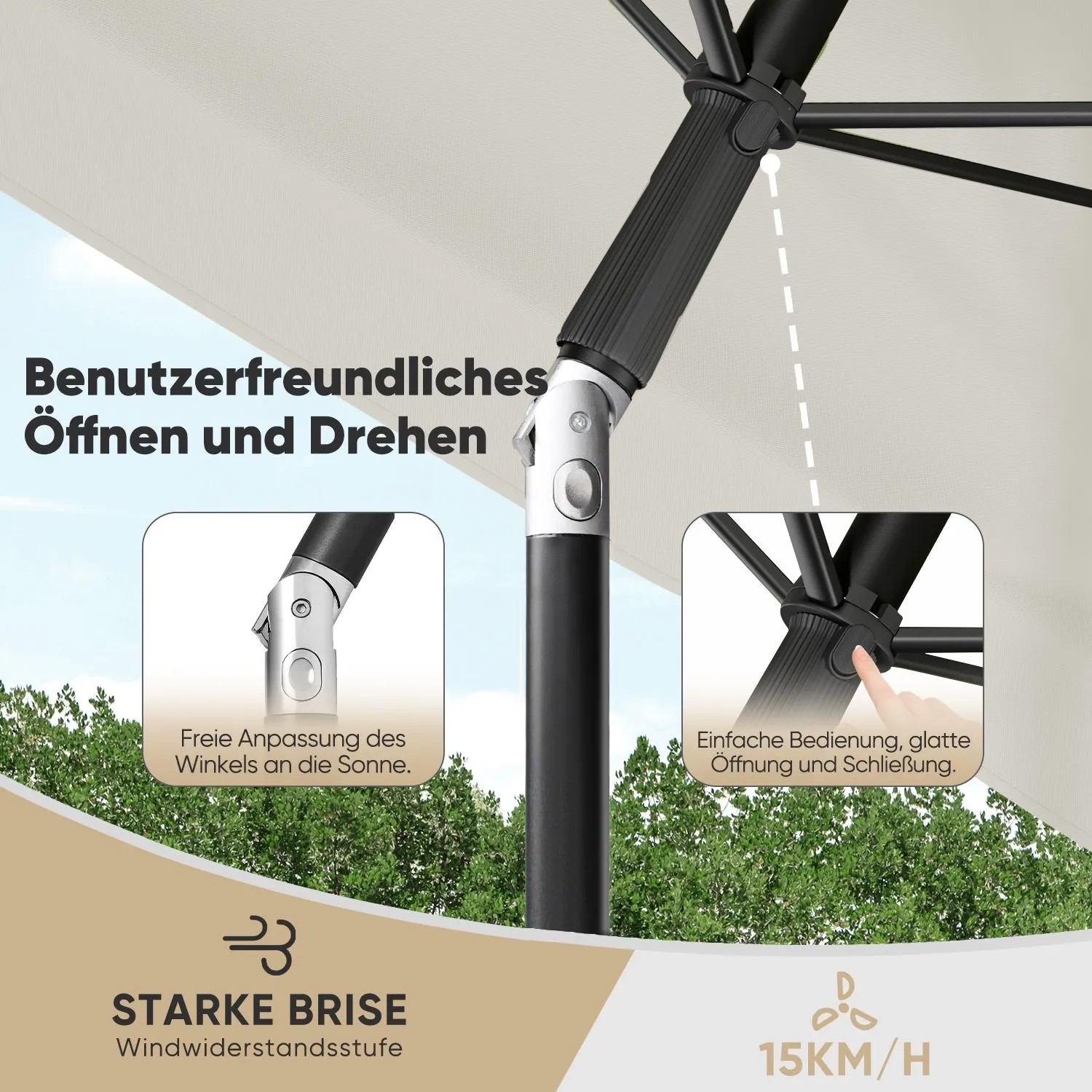 Sekey Sonnenschirm 200 x 125 cm Balkonschirm Rechteckig Sonnenschirm mit Schutzhüllem_8
