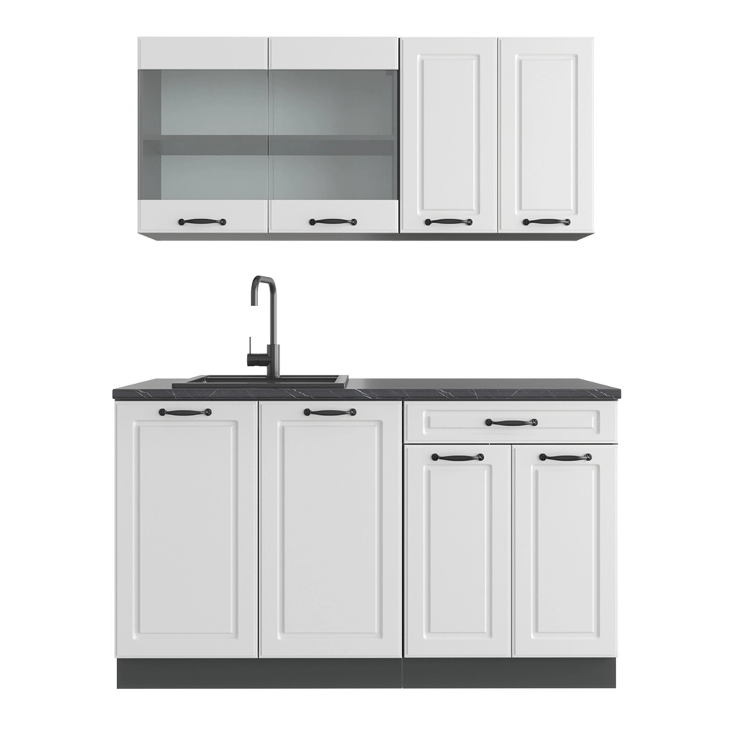 Vicco R-Line Singleküche Weiß Landhaus/Anthrazit 140 cm AP Anthrazit günstig online kaufen