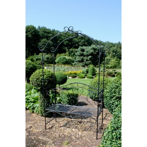 Schwarze Garden Pleasure Bank Colima mit Rosenbogen aus Stahl, 124x200x48cm.