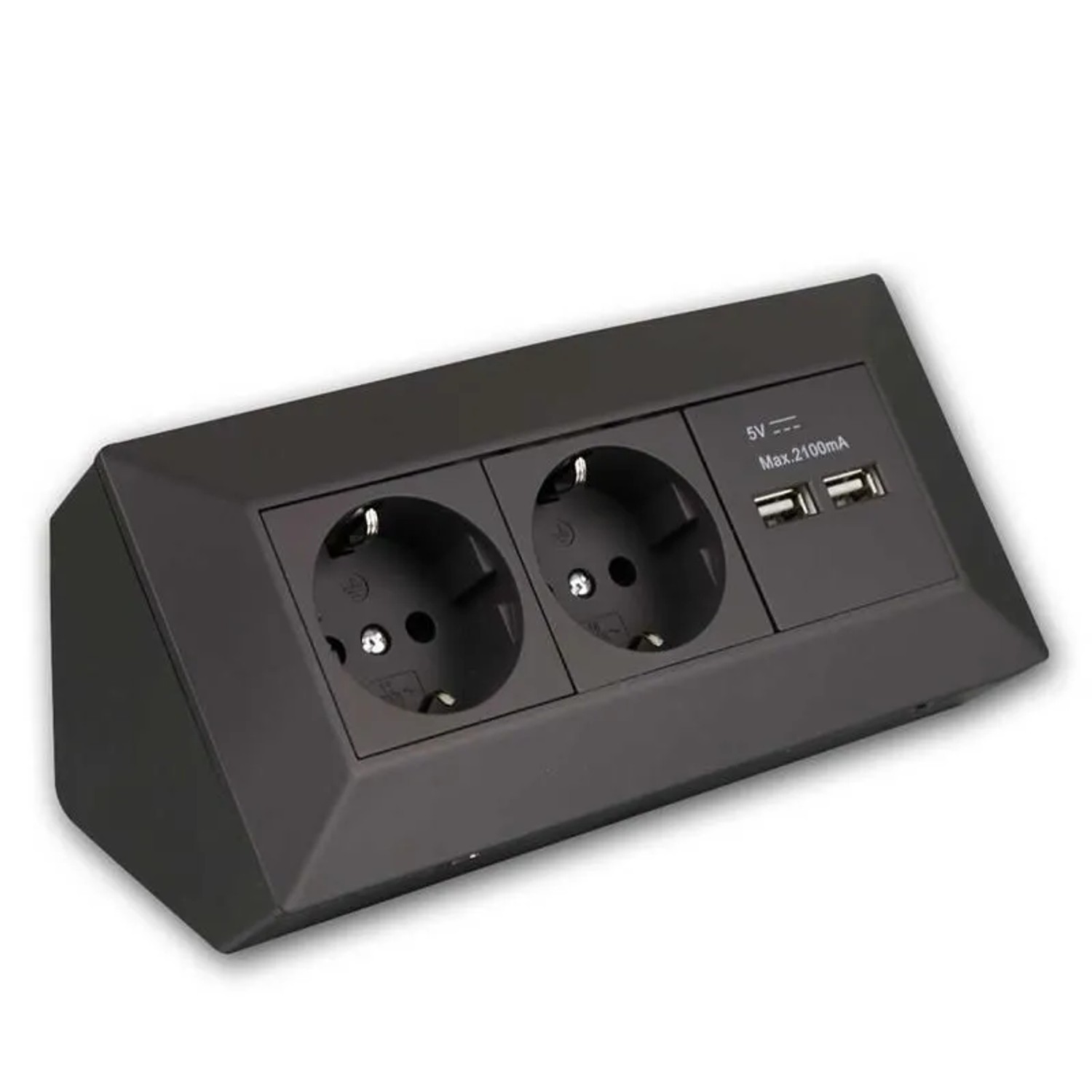 ChiliTec 2-Fach Steckdosenblock 2xUSB A Schwarz 250V 16A