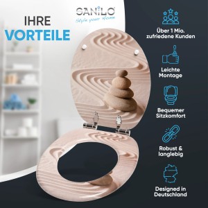 Sanilo WC-Sitz Zen mit Absenkautomatik, Holz, Stein-Design für entspanntes Ambiente im Badezimmer.