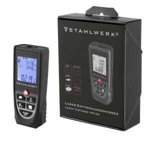 STAHLWERK Laser Entfernungsmesser LDM-80 ST mit Display und Verpackung.