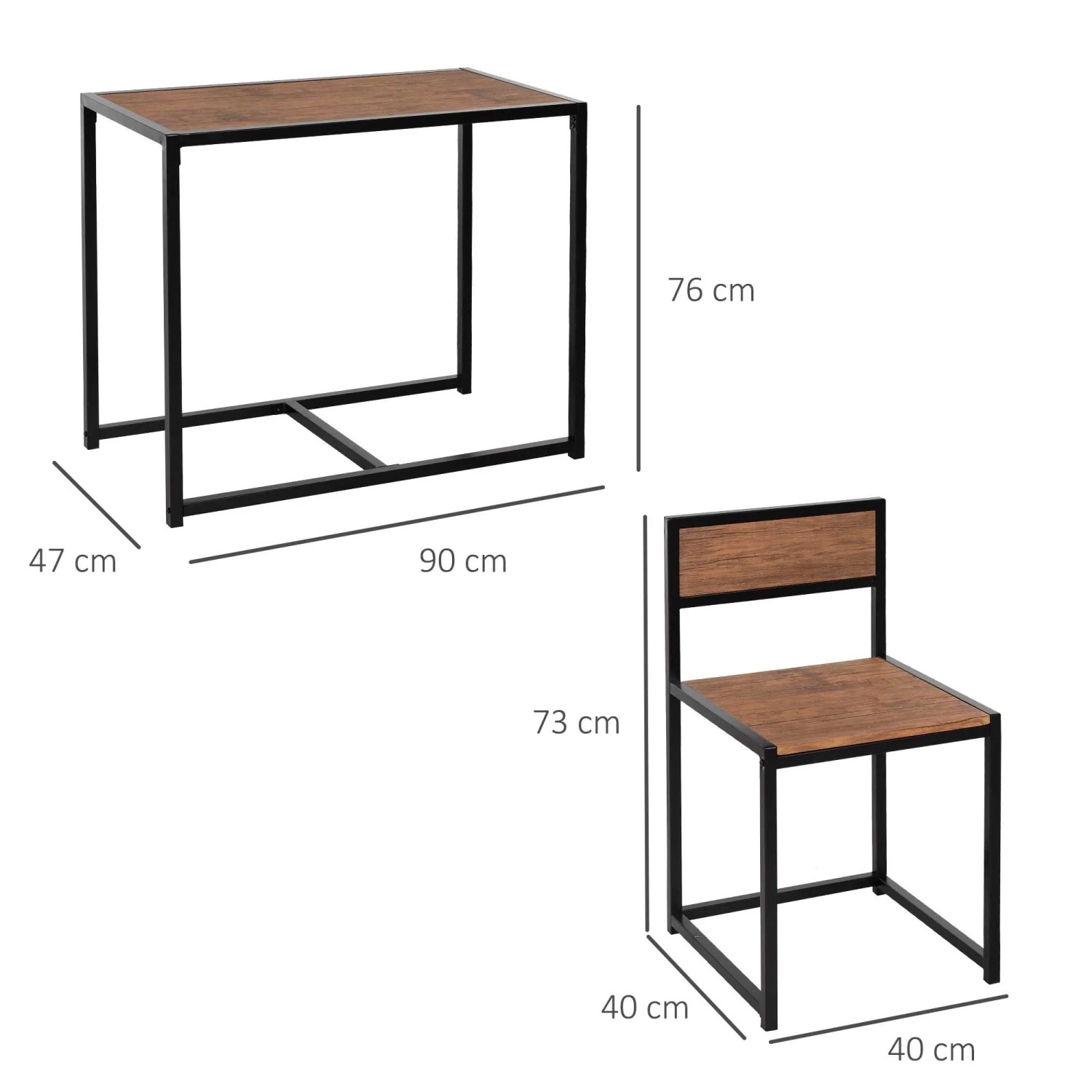 HOMCOM Essgruppe: Bartisch und Stuhl aus MDF in Naturholzoptik mit schwarzem Metallrahmen. Kompaktes Set.