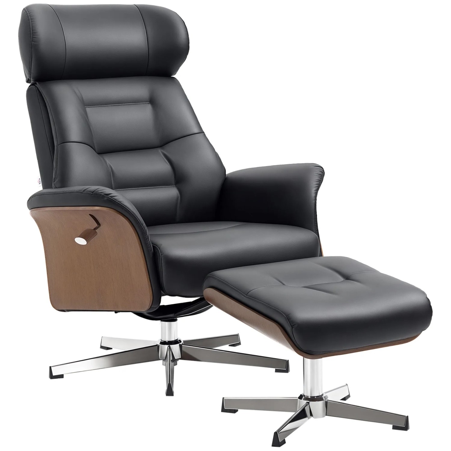 HOMCOM Relaxsessel mit Hocker Liegefunktion Drehbar bis 150kg Kunstleder Schwarz