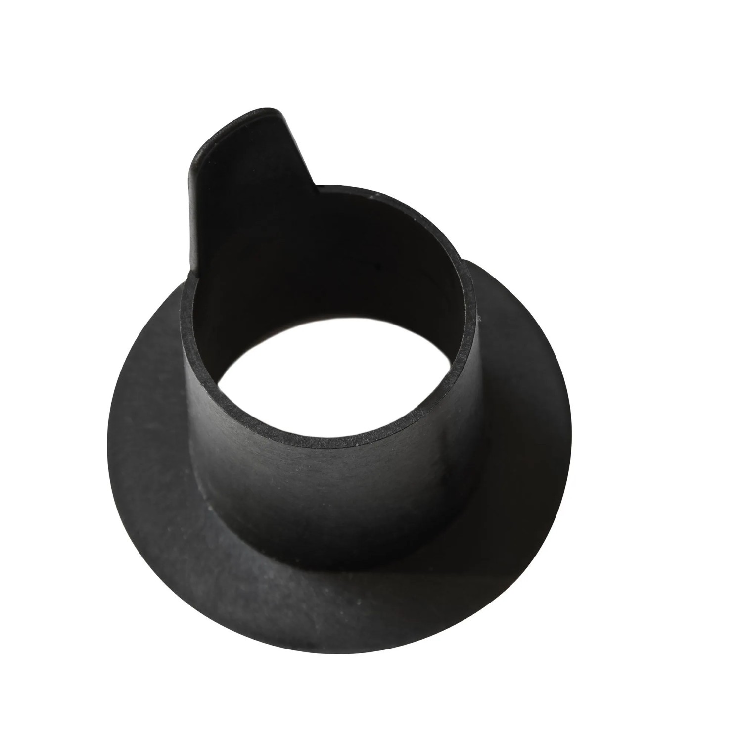 Schwarzer Reduzierring aus robustem Kunststoff für Sonnenschirmständer, mit Flansch und Lasche. 5-tlg. Set.