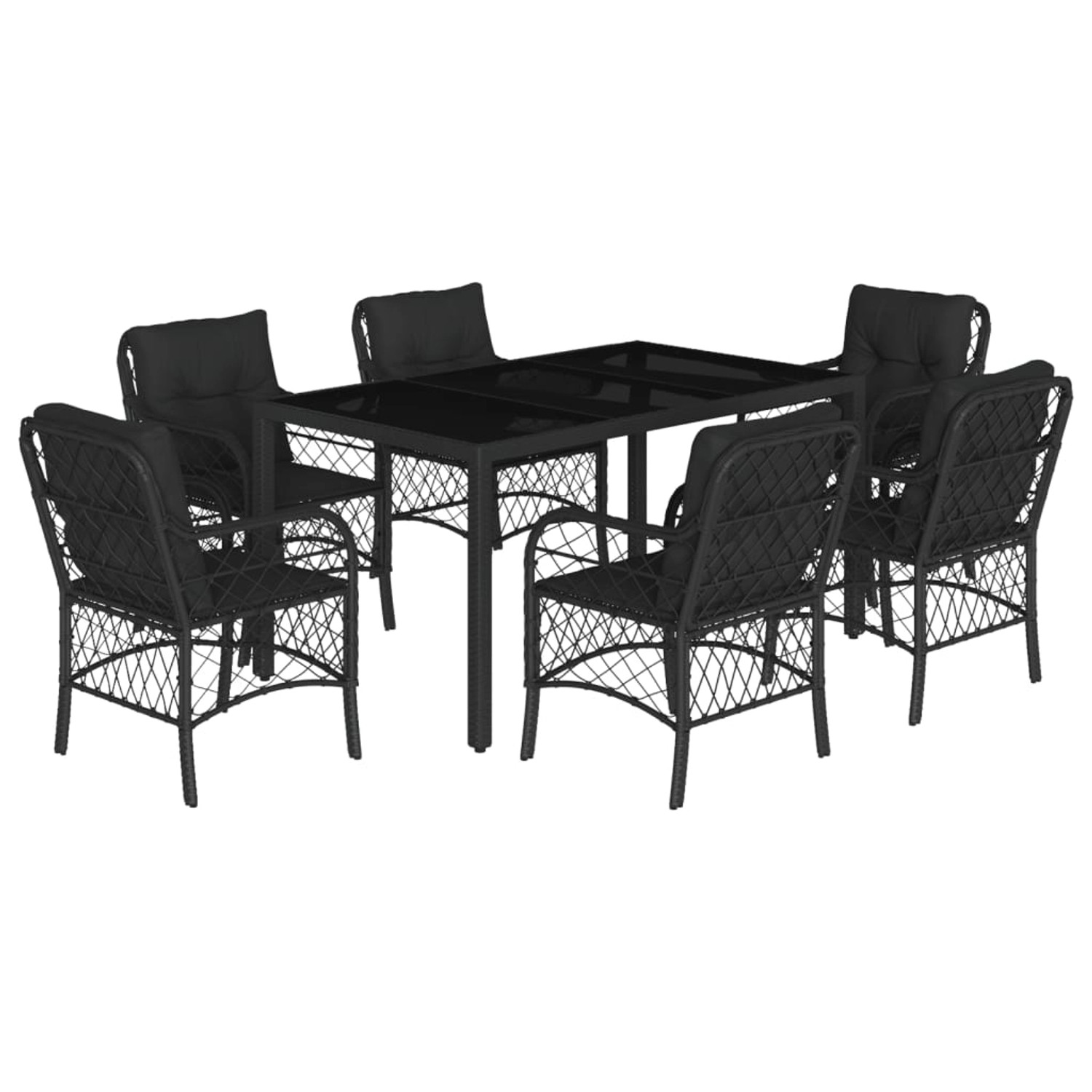 vidaXL 7-tlg Garten-Essgruppe mit Kissen Schwarz Poly Rattan Modell 103