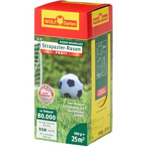Wolf-Garten Strapazier-Rasen Profi LJ 25, 500g Packung für strapazierfähigen Rasen.
