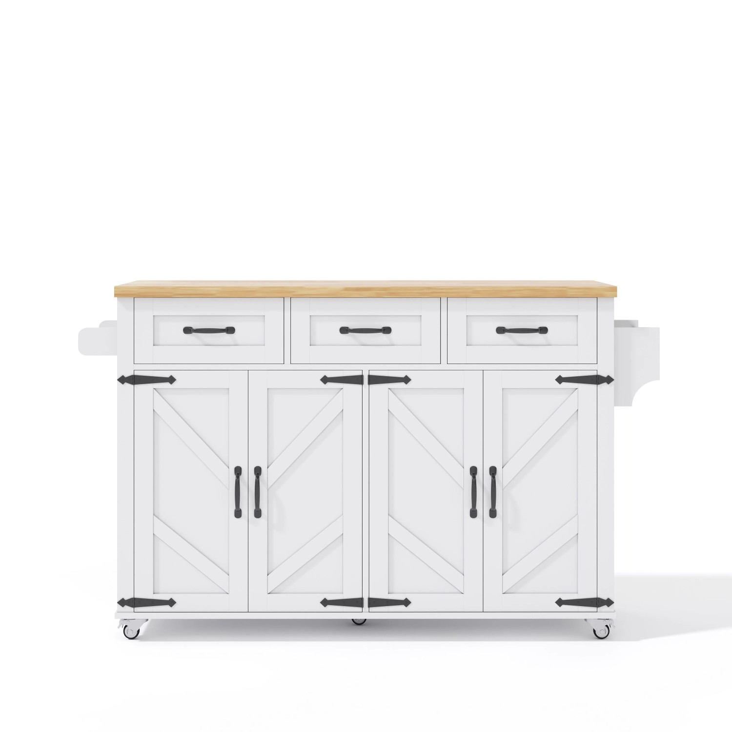 okwish Kücheninsel mit Klappbarer Arbeitsplatte 5 Rollen 4 Türen Schubladen 140x43x90cm Weiß