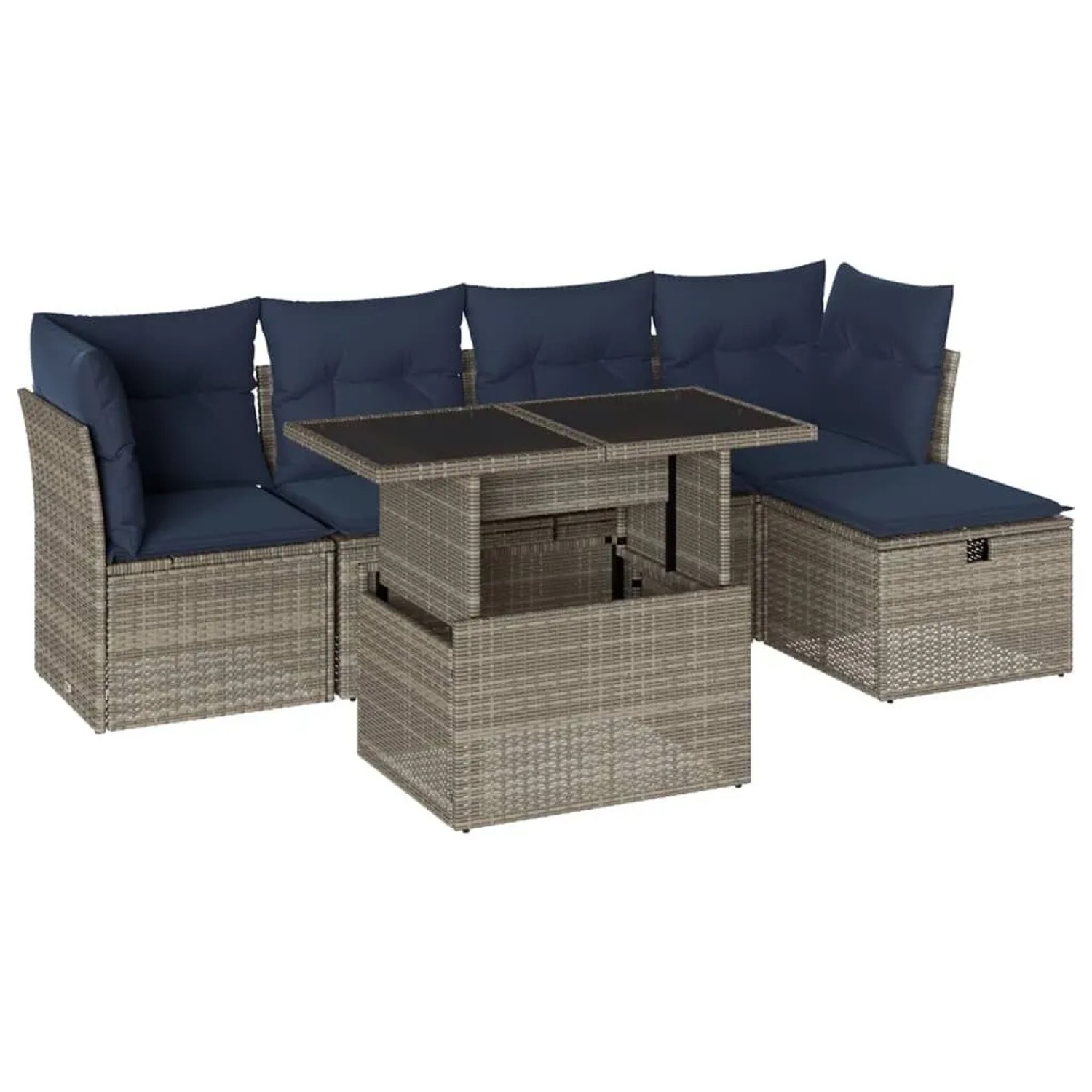 vidaXL 6-Tlg Gartensofa-Set mit Kissen Grau Polyrattan 3274641 günstig online kaufen
