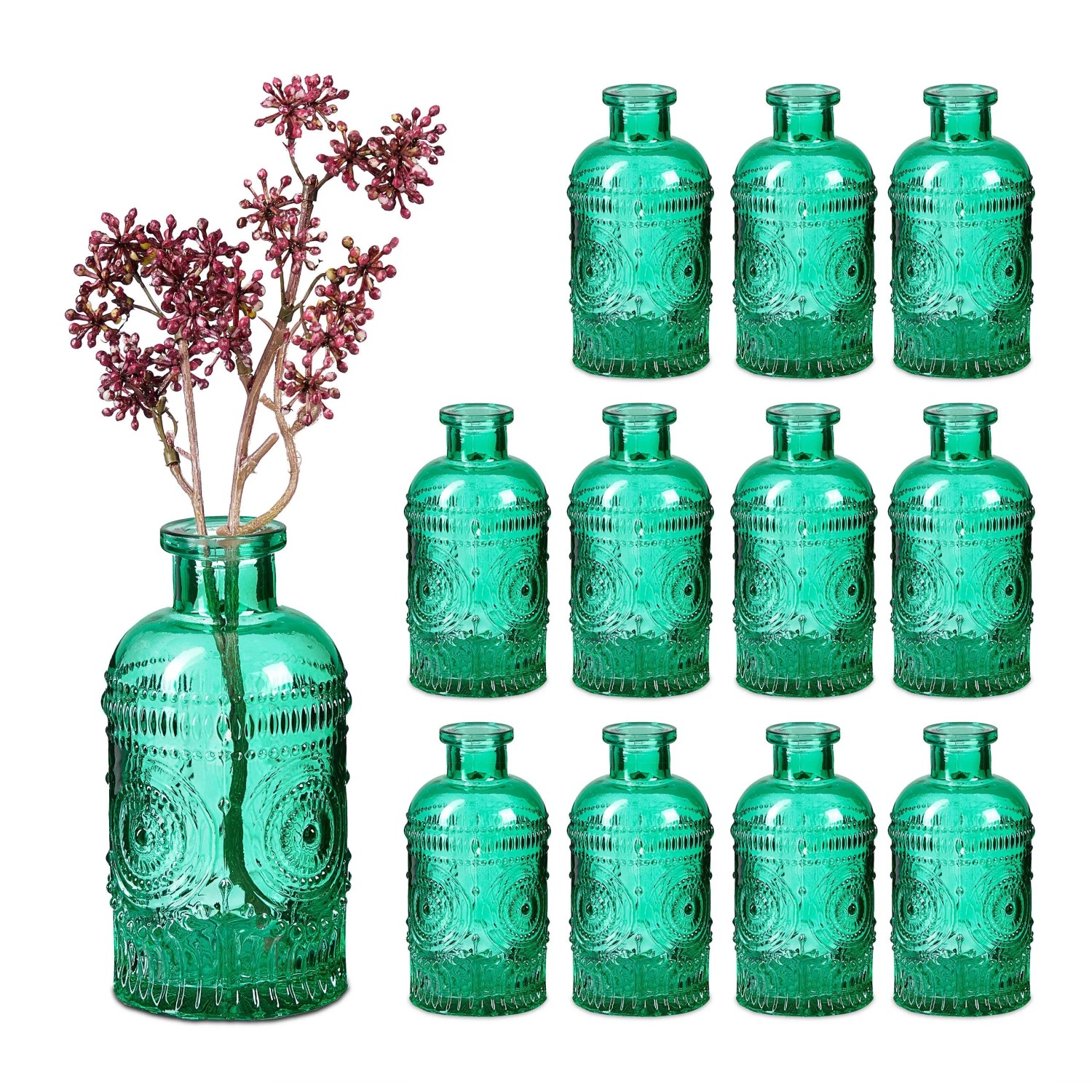 Relaxdays Glasvasen 12er Set Glas Grün 13 cm x 6 cm 200 g
