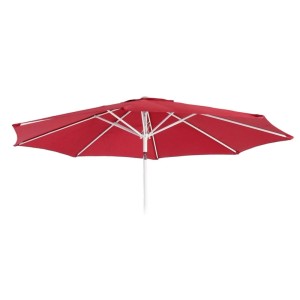 Roter Sonnenschirm Ersatz-Bezug, Ø 3m, offen mit weißen Streben. Schutzhülle für Garten & Terrasse.