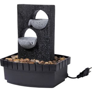 Zimmerbrunnen Kaskade in Steinoptik mit zwei Schalen und Deko-Steinen.