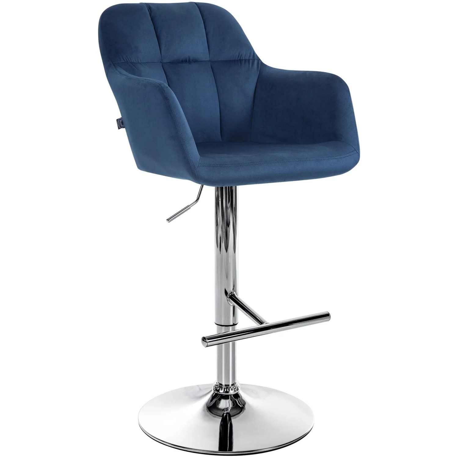 DELUKE Barhocker TUBEL Samt Blau 57x59x97cm Silber Barstuhl Höhenverstellbar Mit Lehne Drehbar Tresenhocker Tresenstuhl
