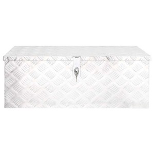 DELUKE Aluminiumbox Mit Deckel Abschließbar Alubox Deichselbox Alu Anhängerbox Werkzeugkiste Transportbox Metallkiste 80x39x30cm Silber