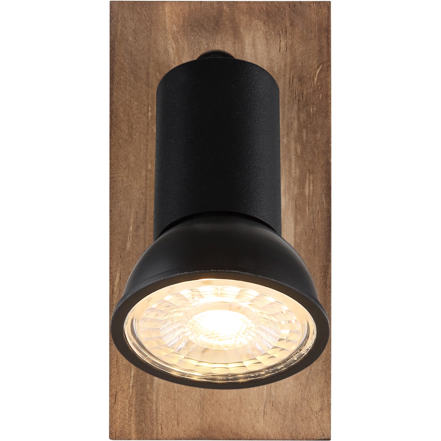 Globo Strahler Drew, 1-flammig, dunkelbraunes Holz, schwarzer Metall-Spot.