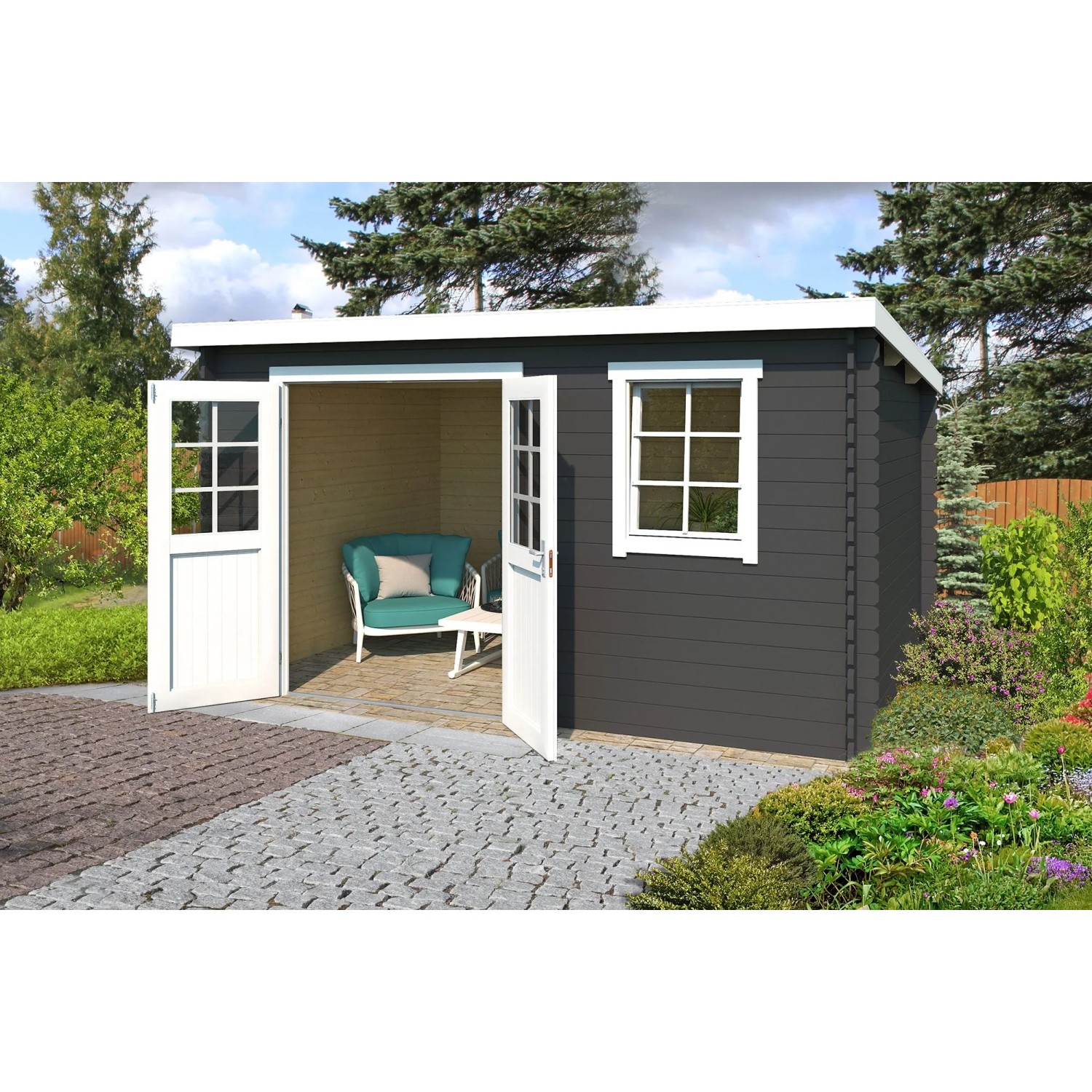 Lasita Gartenhaus Amira 275 Carbongrau 380 cm x 275 cm