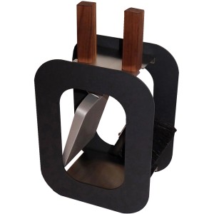 Lienbacher Kamingarnitur Cube, 2-teilig, anthrazit: Halterung mit Schaufel und Besen mit Holzgriffen.