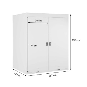 Helle, abschließbare MCW 2er-Fahrradgarage aus Metall mit Maßangaben.