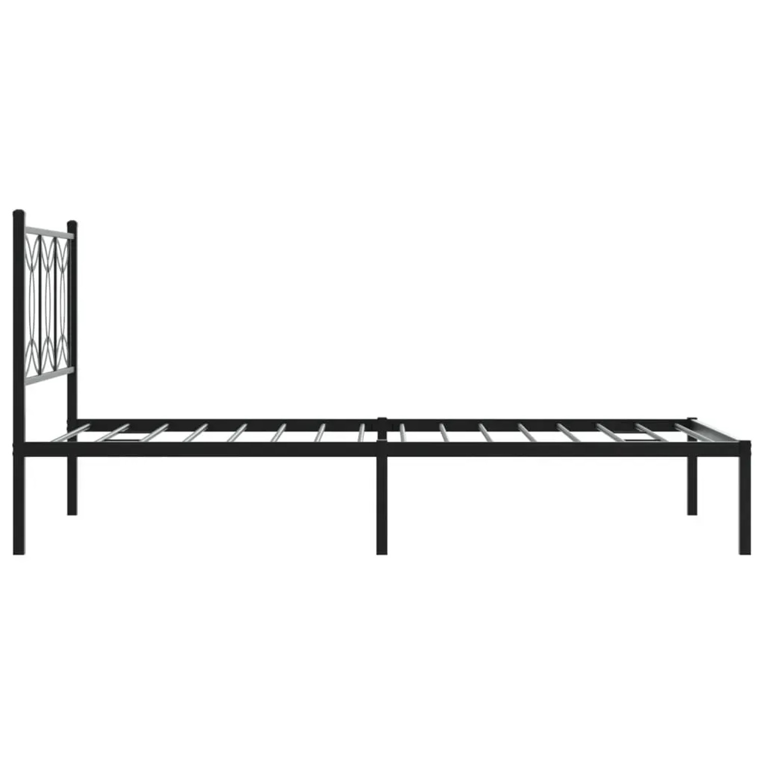 Schwarzes Metall Bettgestell 107x203 cm mit Kopfteil für Matratze (nicht enthalten).