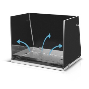 STAHLWERK Schweißtisch-Aufsatz SA-500 ST, mobile Schweißkabine mit schwarzen Schutzwänden und gelochter Stahlplatte.