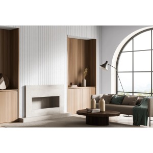 Wohnraum mit Marburg Vliestapete Streifen in Schwarz und modernem Design.