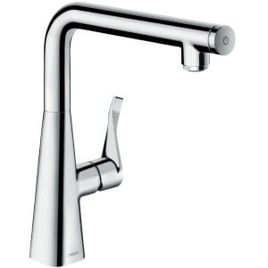 Hansgrohe Metris Select Küchenarmatur, Chrom, mit hohem Auslauf und Select-Taste.