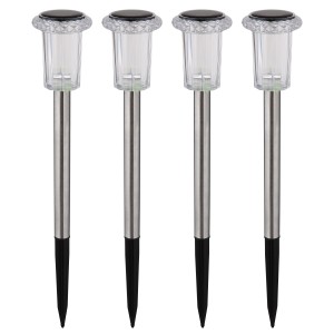 4er Set Globo LED-Solarleuchten aus Edelstahl, 33 cm hoch, für Garten und Wege.