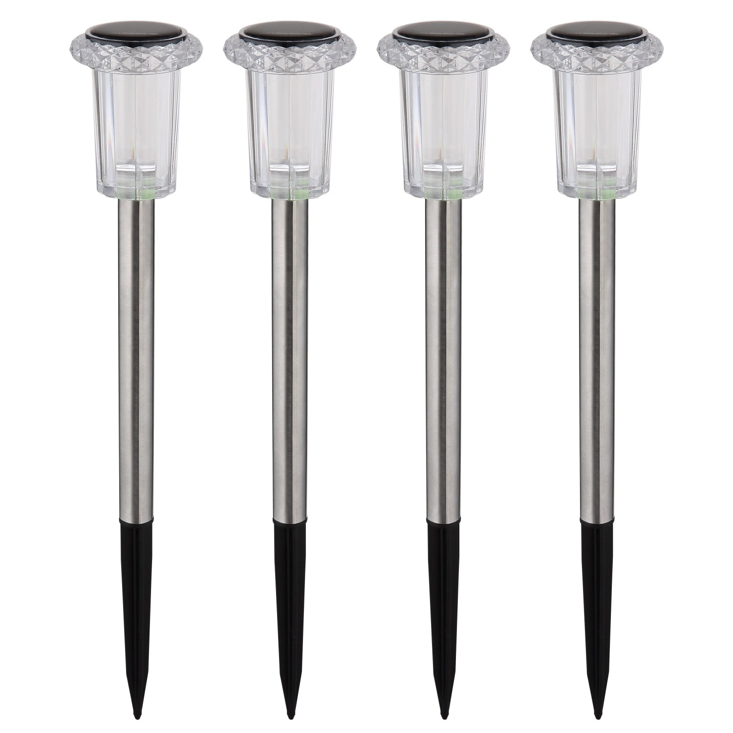 4er Set Globo LED-Solarleuchten aus Edelstahl, 33 cm hoch, für Garten und Wege.