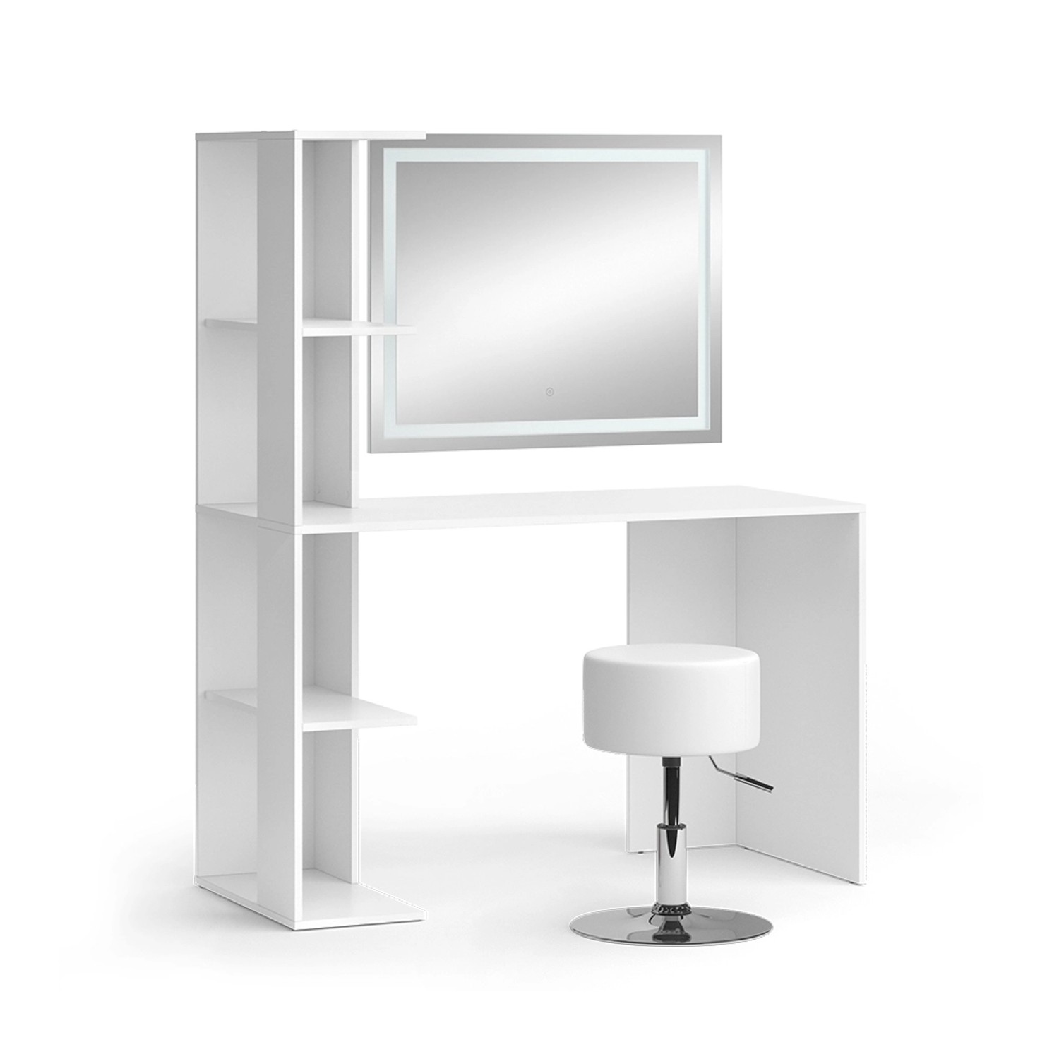 Vicco Schminktisch Tower Weiß 122 cm mit Beleuchtung und Hocker Opt 2 günstig online kaufen