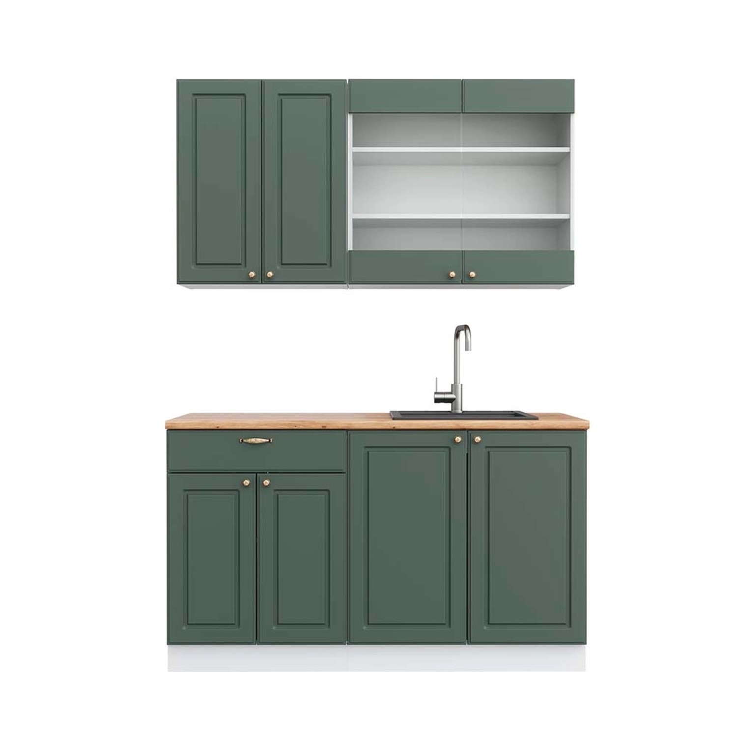 Vicco Fame-Line Singleküche Grün-Gold Landhaus/Weiß 140 cm AP Eiche günstig online kaufen