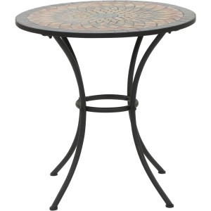 Runder, schwarzer Gartentisch Siena Garden Prato (Ø 70 cm) mit Mosaikmuster auf der Tischplatte.