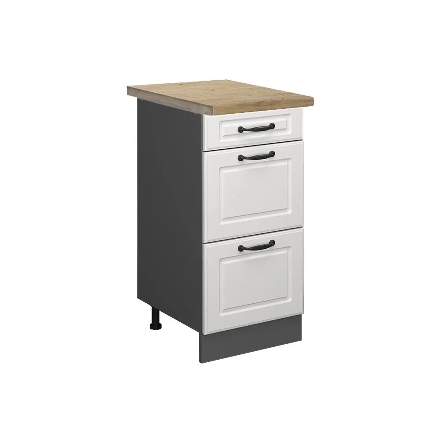 Vicco Küchenunterschrank R-Line Weiß Landhaus Anthrazit 40 cm mit Schubladen AP Eiche