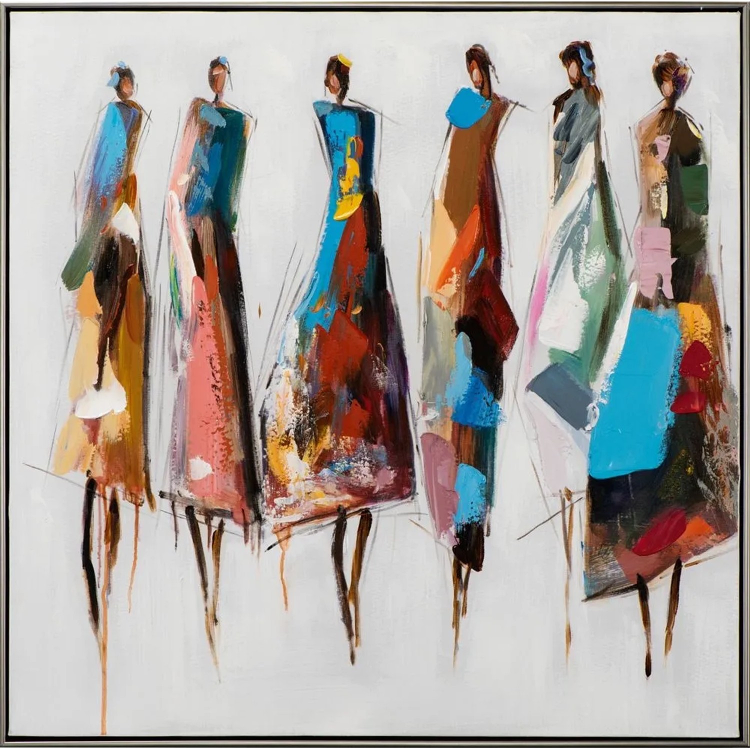 Art Universe Leinwandbild Farbenfrohe Damengruppe 82 x 82 cm