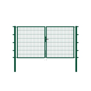 Grünes Metallzaun Doppeltor zur Montage mit Doppelstabmatten, 140x200 cm.