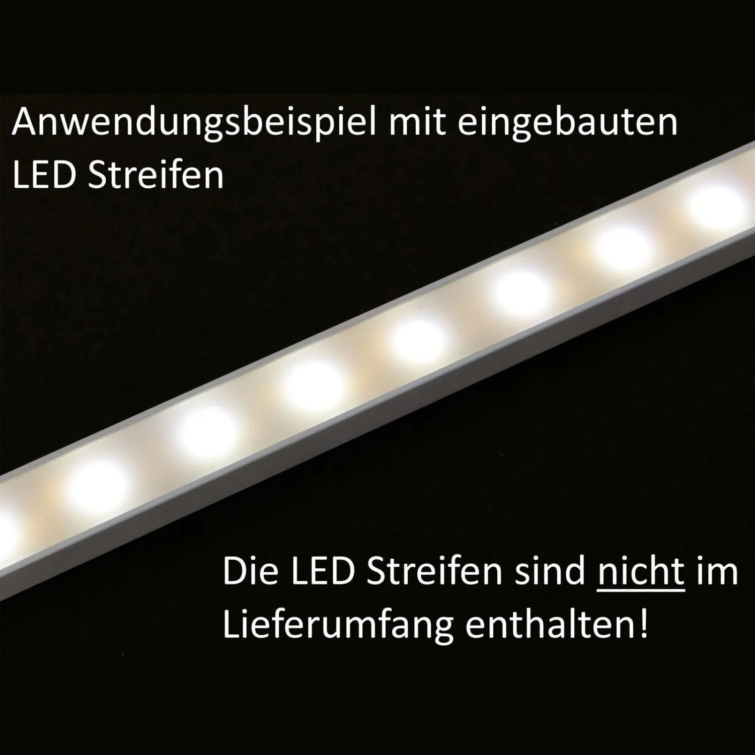 SOTECH LED Profil XL Aluminium 2m mit opaler Abdeckung, beleuchtet mit LED Streifen als Anwendungsbeispiel.