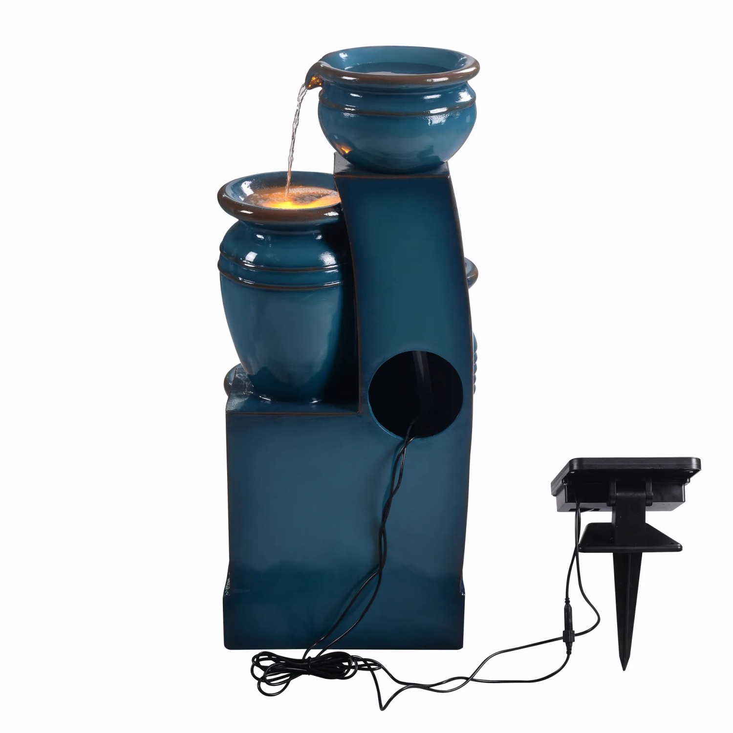 Teamson Home Gartenbrunnen mit 4 Stufen, Solar und LED in Blau. Dekorative Kaskade für Garten und Terrasse.
