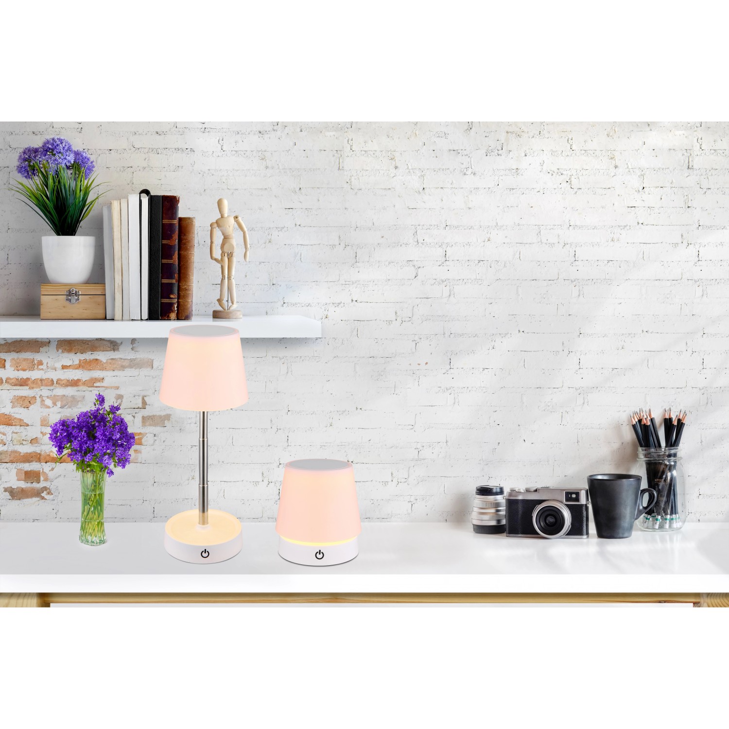 Globo Tischleuchte Carlos, dimmbar, weiß matt, 28 cm. LED-Tischleuchte mit Akku und Touch-Funktion.