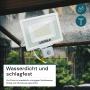 Weißer LUXULA LED Strahler mit Bewegungsmelder, 50W, 3000K, IP65, Slim Design.