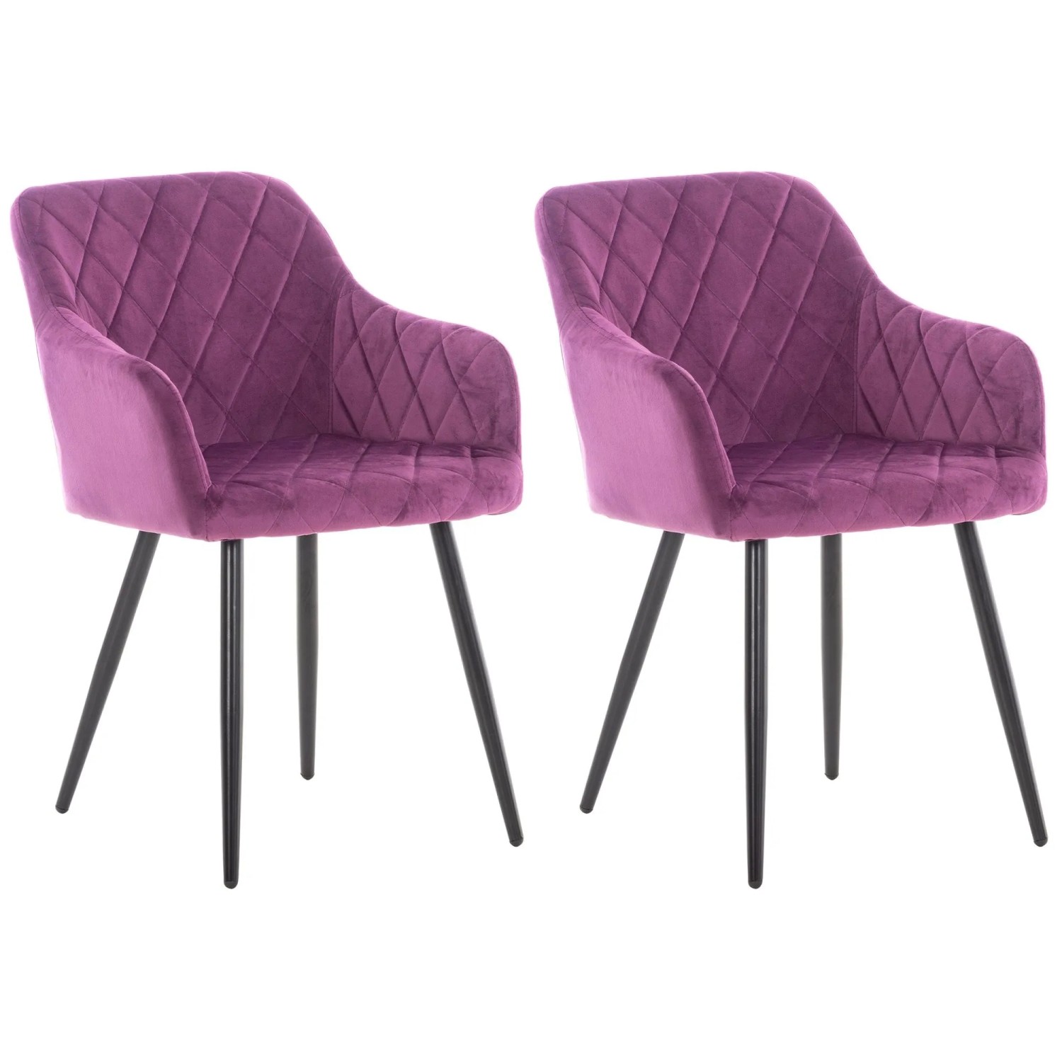 DELUKE 2er Set Esszimmerstuhl LISAN Samt Lila 47x44x84cm Essstühle Esszimmerstühle Küchenstühle Wohnzimmerstühle