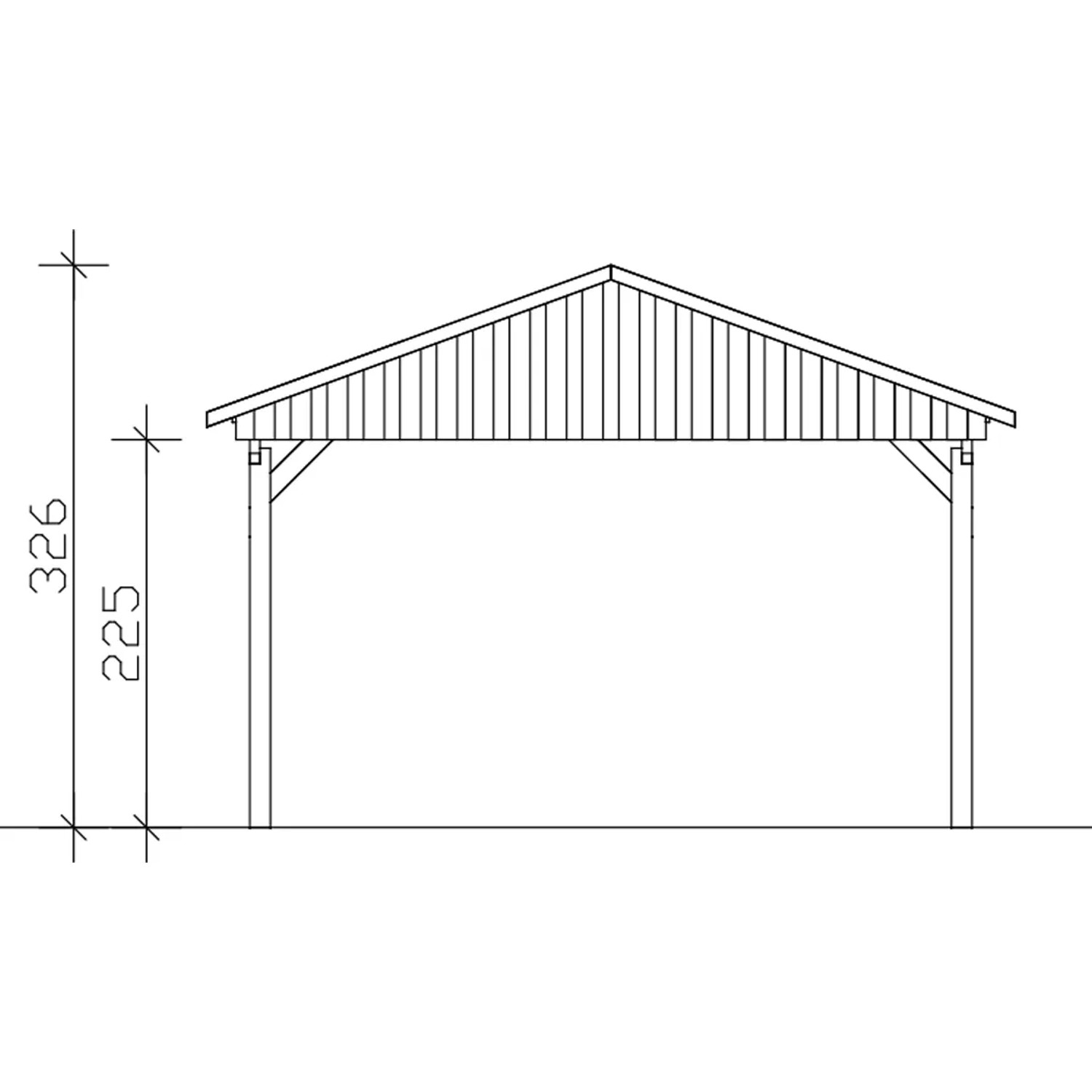 Technische Zeichnung: Skan Holz Carport Fichtelberg, 423x566 cm, Naturholz mit Dachlattung.