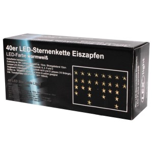 Schwarze Verpackung der Lex 40er LED Sternlichterkette mit warmweißen Sternen. Für innen & außen geeignet.