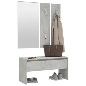 vidaXL Flurmöbel-Set in Betongrau mit Bank, Spiegel und Garderobe.